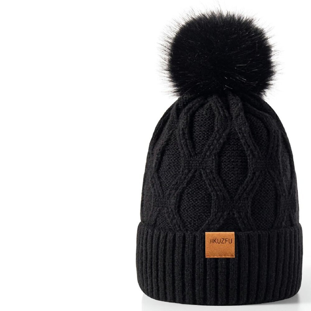 Women's Winter Beanie Hat Fleece Lined Pom Pom Warm Knit Ski Cap